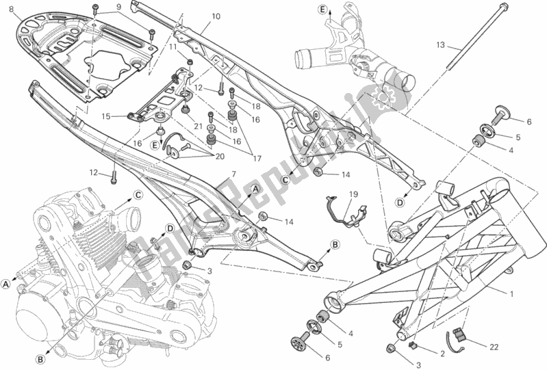 Alle onderdelen voor de Kader van de Ducati Monster 696 ABS 2013